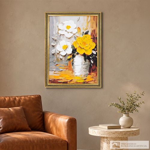 Cuadro decorativo floral con margaritas amarillas