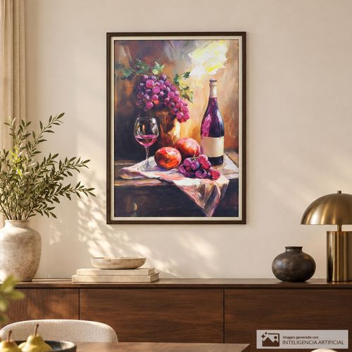 Cuadro decorativo de vino y frutas