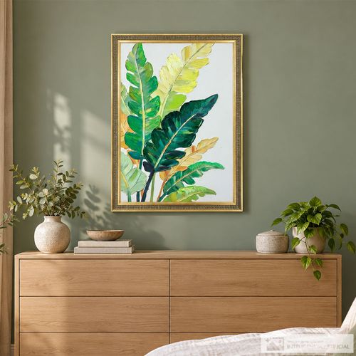 Cuadro decorativo de hojas tropicales verdes