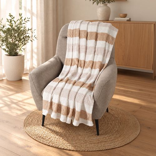 Frazada jacquard blanca y beige