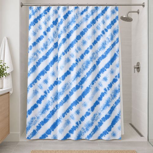 Cortina de baño a rayas azules con forro, 14 piezas