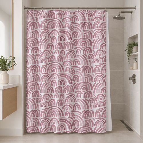 Cortina de baño con arcoíris rosa y forro, 14 piezas