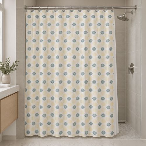 Cortina de baño floral con forro, 14 piezas