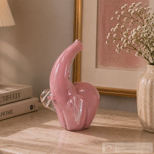 Elefante decorativo de vidrio rosado