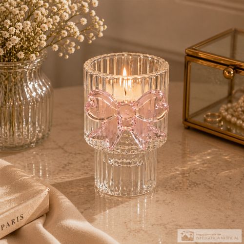 Portavelas de vidrio con lazo decorativa