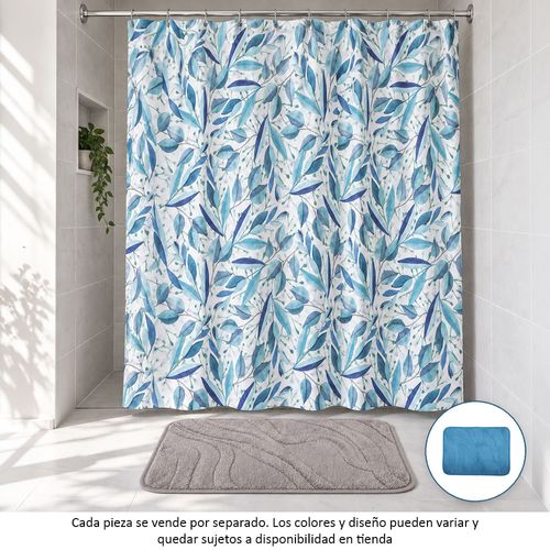 Set de cortina y alfombra de baño con forro de 14 piezas