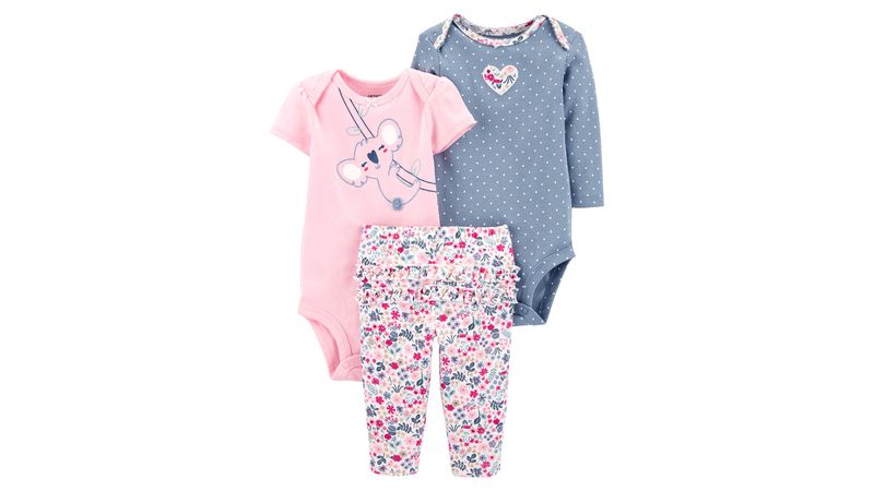 Conjunto 3 Pzs Mameluco M L Mameluco Rosado De Koala Y Pantalon Floreado Para Bebe Nina Siman El Salvador