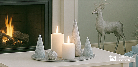 Decoración de mesa navideña colección Let it Snow en blanco y azul.