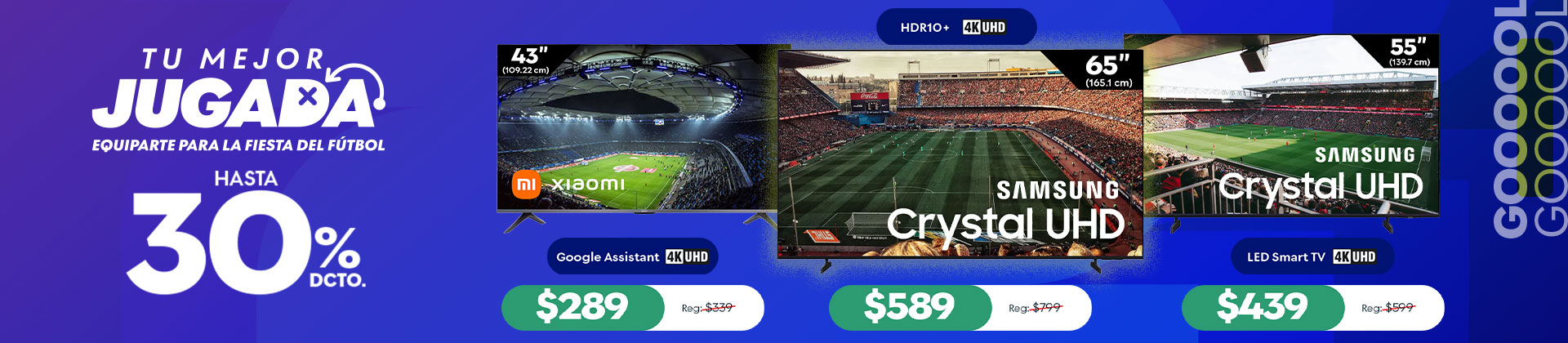 Tu mejor jugada, ahorra hasta $210 en pantallas, Xiaomi,  Samsung de 65 pulgadas
