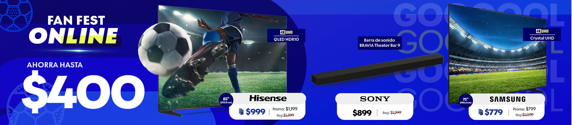 Ahorra hasta $400 en pantallas y audio