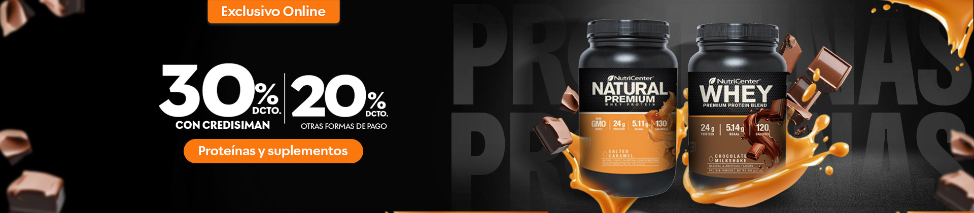 30% de descuento en proteínas  y  suplementos